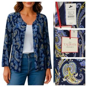 Talbots Paisley Cardigan Sweater 3X Plus Petite NEW - The Talbots Classics Blue
